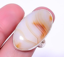Yellow Banded Agate Handmade 925 Sterling Silver Jewelry Ring s.9 T964 A33