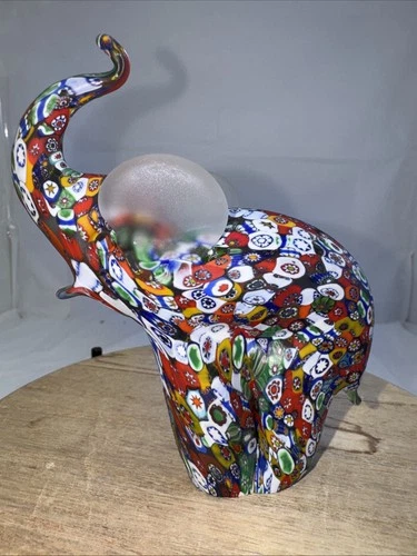 Murano MILLEFIORI ART GLASS Elephant Trunk Up ITALY Original Sticker Label 4.25"