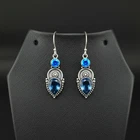 London Blue Topaz And Topaz Gemstone 925 sterling silver Dangle Drop Earrings 2"