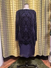 90s VINTAGE OSCAR DE LA RENTA Purple Silk Velvet Burnout Paisley Print Dress S