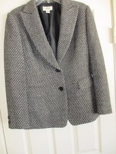 TALBOT'S TWEED BLACK WHITE JACKET LINED 2 POCKETS BUTTON FRONT SIZE 10