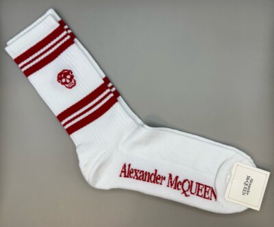 Alexander McQueen Logo Stripe Skull Socks White/Red Size M (24