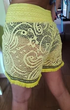 Womens White Macrame Lace High Waist Blue Yellow Sexy Shorts Shorts