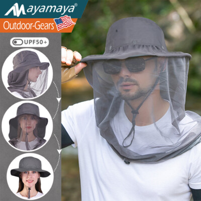 Mosquito Head Net Hat Sun Safari Hats with Neck Flap for Fishing Hiking Camping