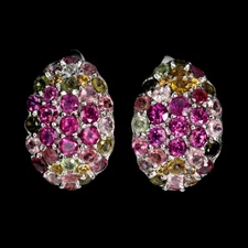 925 Sterling Silver Earrings Round Rhodolite Garnet Tourmaline Gemstone Jewelry