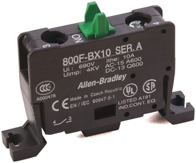 Allen-Bradley 800F-BX10, 22 MM, 600 V 10 A, 1NO, Pushbutton Contact Block, 1 pc