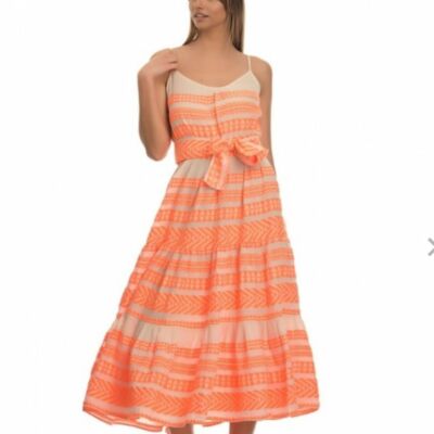Anthropologie Devotion Neon Orange Off White Midi Dress | eBay