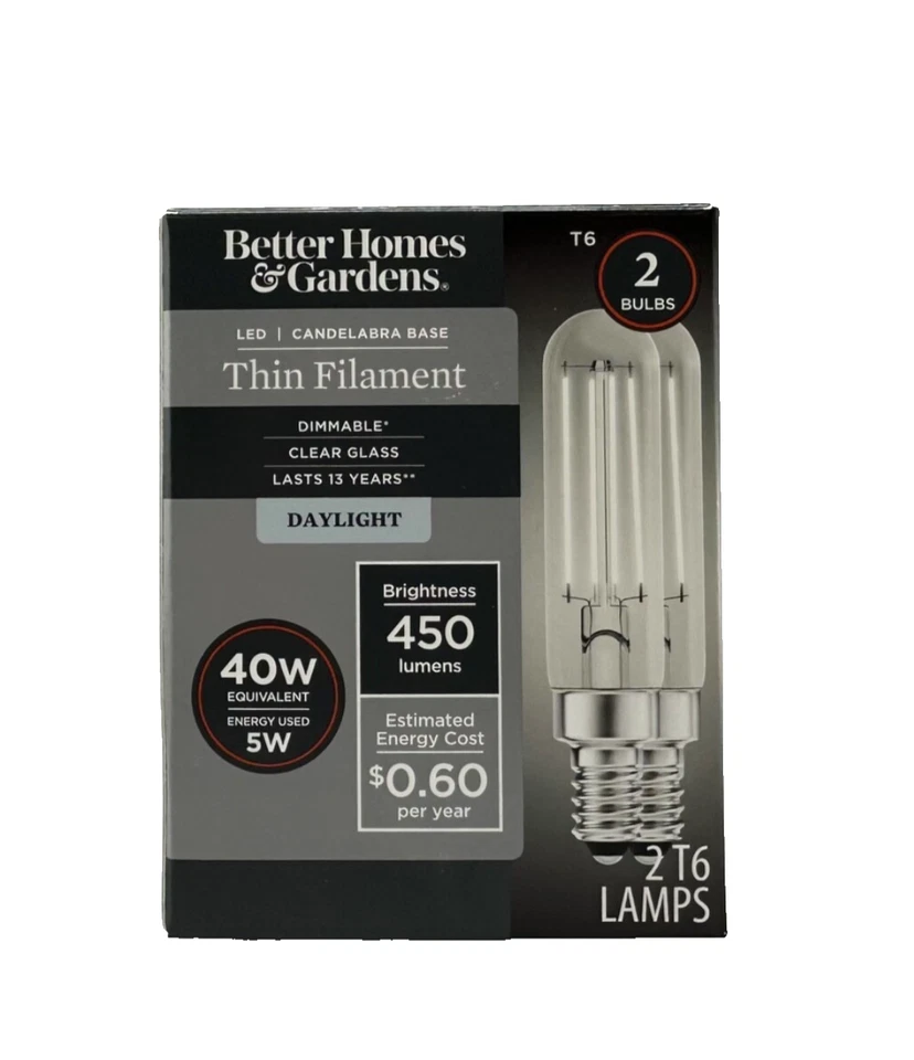 Better Homes & Gardens T6 LED Vintage Light Bulbs, Daylight - 3 Pack - Image 2 of 4