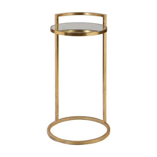 Elegant Gold Mirrored Cantilever Ring Table | Accent Round Vintage Style Drink - Picture 1 of 5