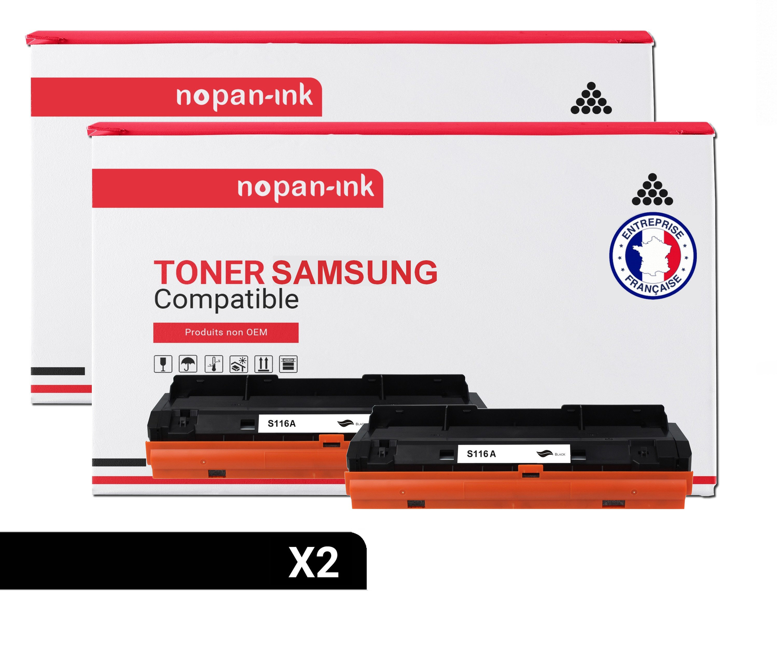 Toner SAMSUNG MLT-D116S noir anti-bavure Nopan-Ink pack de 2 pour éviter les pannes
