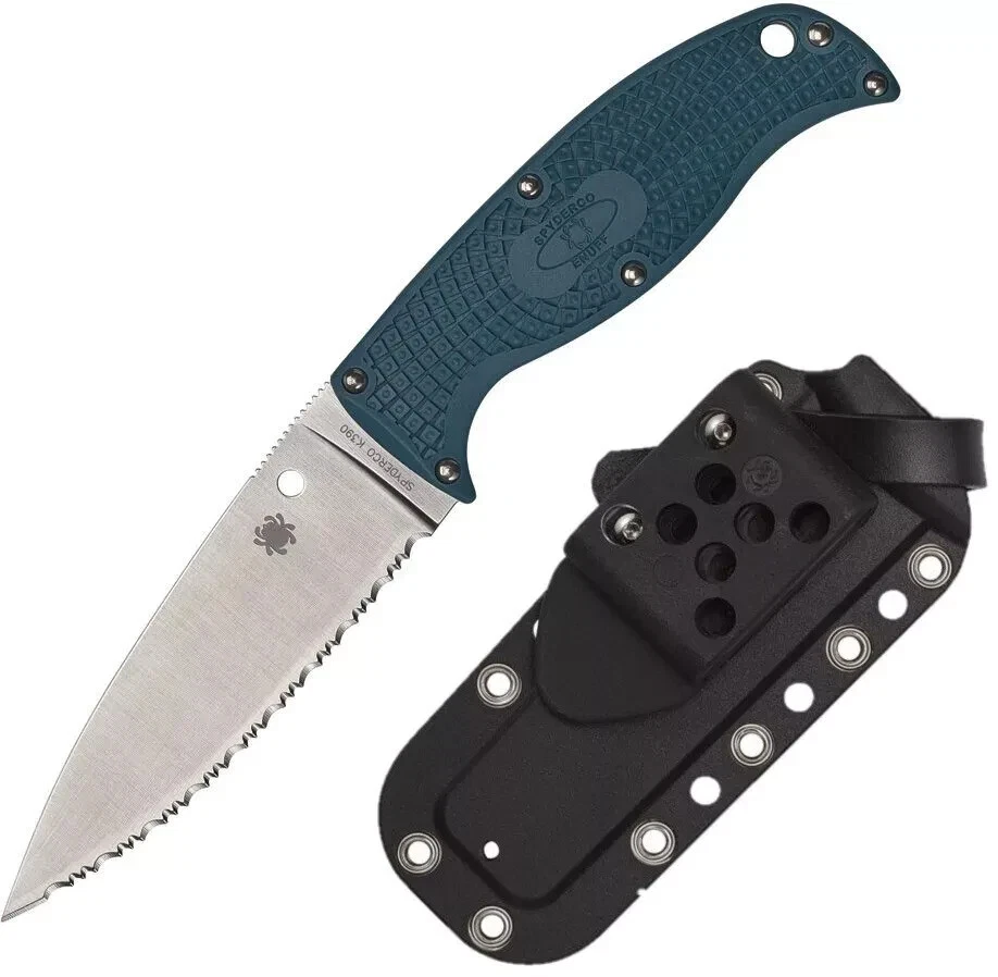 Cuchillo Spyderco Enuff 2 fijo 3,95" hoja de borde dentado azul FRN FB31SBL2K390 Foto 4 de 4