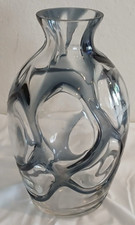 Unique Clear Glass Vase Embossed Smokey Black Swirl From Germany 9.75" Tall