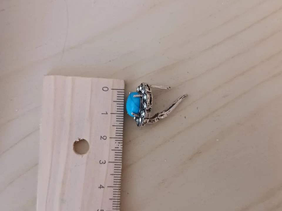 Set Gioielli Classico Orecchini & Anello 925 Vero Argento & Turchese Di Israele - Immagine 4 di 4