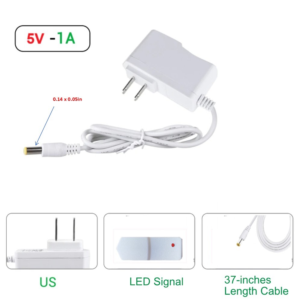 2pc 5V 1A Power Supply Adapter 10ft AC/DC Charger 0.14x0.05inch Plug