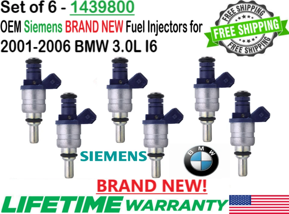 New Genuine 6 Units (6x) Siemens Fuel Injectors For 2001-2005 BMW 330xi 3.0L I6 Foto 2 de 4