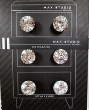 NEW MAX STUDIO SET OF 6 SILVER CHROME FINISH CLEAR CRYSTAL DRAWER,CABINET,KNOBS