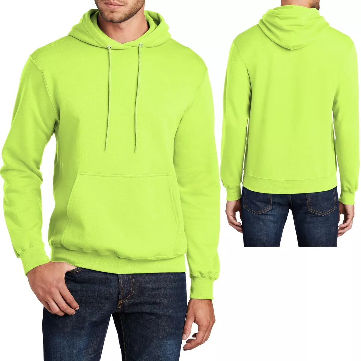 Mens Pullover NEON Hoodie Adult Sizes S M L XL-4XL Hooded Sweatshirt Hoody  NEW