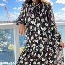 Zara Woman Long High Neck Printed Metallic Thread Dress UK Size M BNWT 5107/040