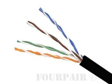 CAT5e Plenum CMP 350MHz Ethernet Cable Black 1000FT - 24 AWG SOLID BARE COPPER