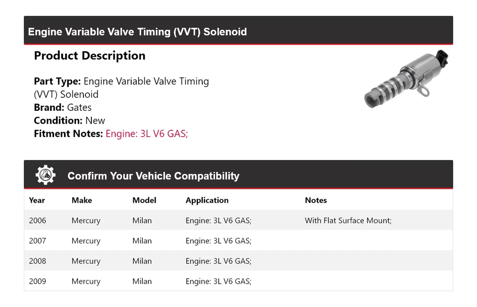 Puertas solenoides VVT para motor V6 de 3L 2006-2009 Mercury Milan 2007 2008 Foto 2 de 4
