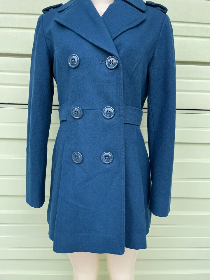 M60 Miss Sixty Women Dark Blue Green Double Breasted Wool Belted Pea Coat Size S - Image 4 of 4