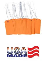 100 pcs of 4 3/4" x 2 3/8" Size 5 Orange Cardstock Hang Tag Tags with Wire 13 Pt