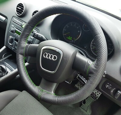 Für Audi A4 B7 Perforiert Leder Lenkrad Abdeckung 05-08 Grün Doppel Naht