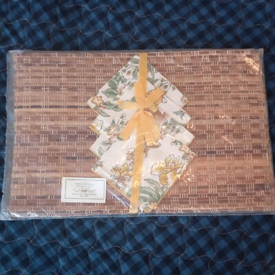 Hand Woven Placemats Sweet Grass ABACA Fiber 8 Piece Set Autumn Golds FMS NIP