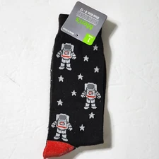 Dolgen Corp Mens Crew Socks Astronaut Stars Black & Red 1 pack New