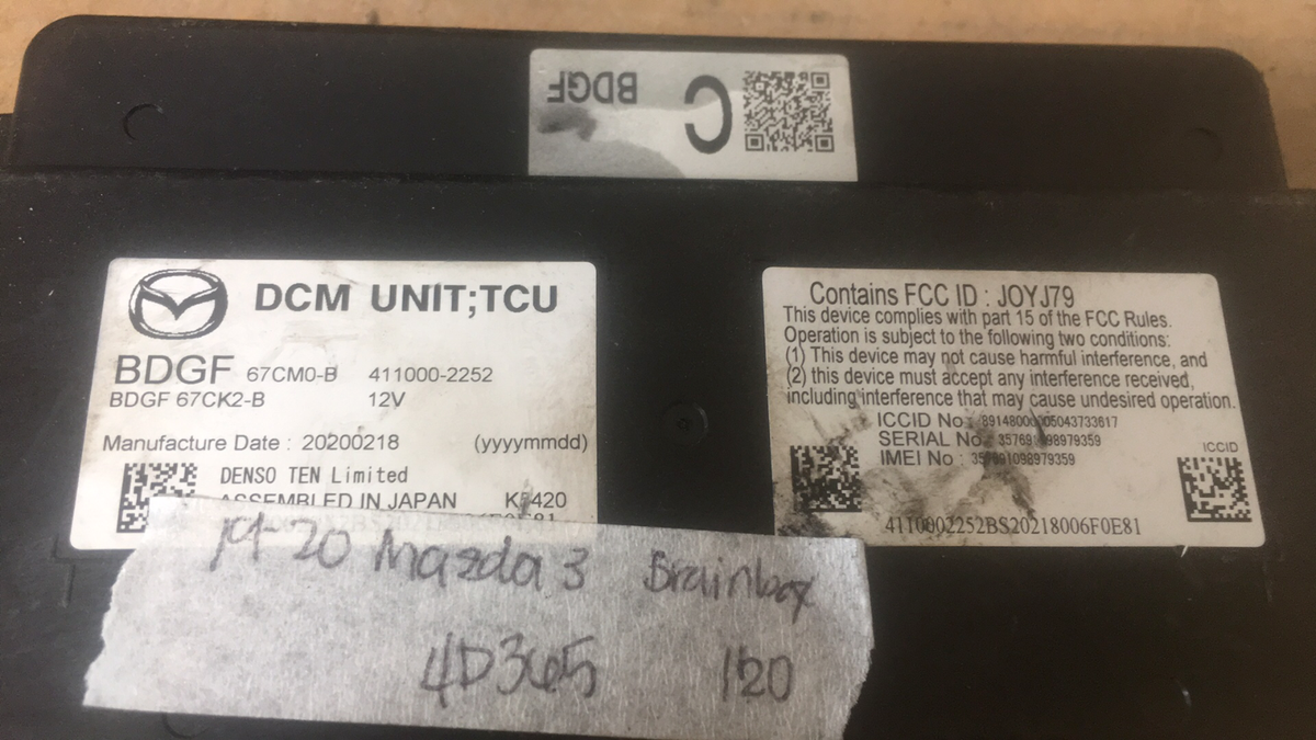 BDGF-67CK2-B Mazda 3 Mazda3 2019-2020 Brainbox control module