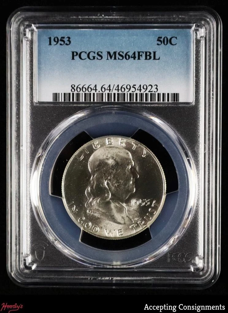 PCGS Certified MS 64 Graded 1953 Franklin Half Dollars (1948-1963
