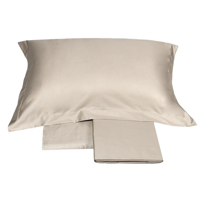 Lenzuola Matrimoniale Letto 2 Piazze in RASO di Cotone FAZZINI Trecento Beige, fotografia 6 di 8