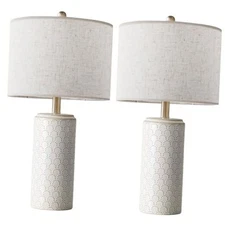 23" Ceramic Table Lamp Set of 2, Modern Farmhouse Bedside Lamps for Fireworks