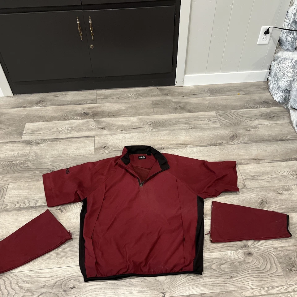 Chaqueta cortavientos de golf PING para hombre mediana convertible manga cremallera lluvia/viento granate Foto 3 de 4