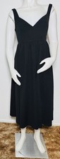 Black Midi A-Line Dress V-Neck Sleeveless Zipper Strap Slit Size S