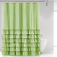 Green Ruffle Shower Curtain Farmhouse Shower Curtain Set with 12 Hooks 72 X 72