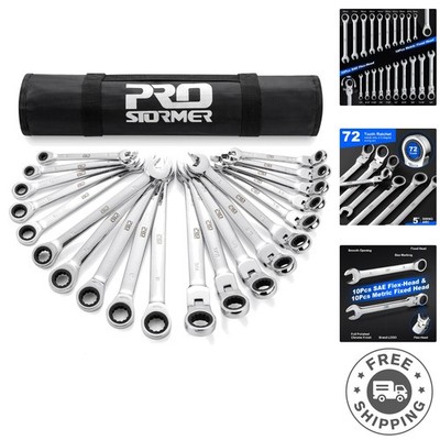 Versatile 20-Piece SAE & Metric Ratcheting Wrench Kit with Flex-Head Design