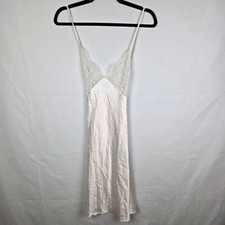 Victorias Secret Satin Lace Slip Dress Ivory Champagne Sleepwear Chemise Medium