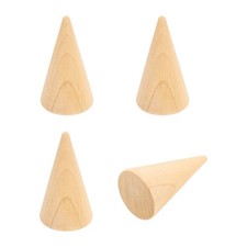 Wood Cone Ring Holder, 4 Pcs Finger Jewelry Display Stand, Wood Color 50x29mm 