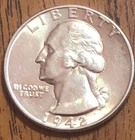 1942 Washington Quarter 90% Silver / Luster / Uncertified Circulated D073