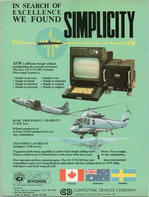 Computing Devices Company AN/UYS-503 ASW Acoustic Processor Vintage 1980s Ad