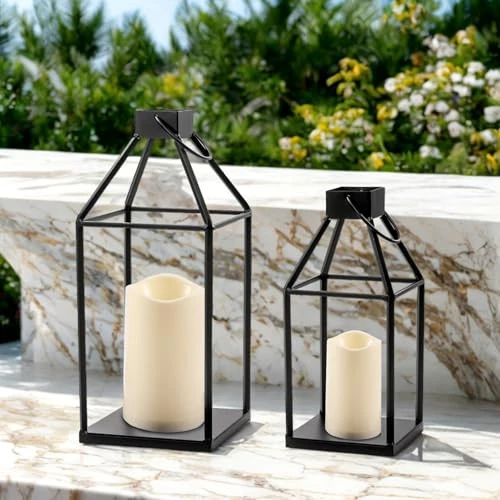 Lanterns Decorative Indoor for Fireplace Decor Black Metal Candle Lantern for - Picture 7 of 8