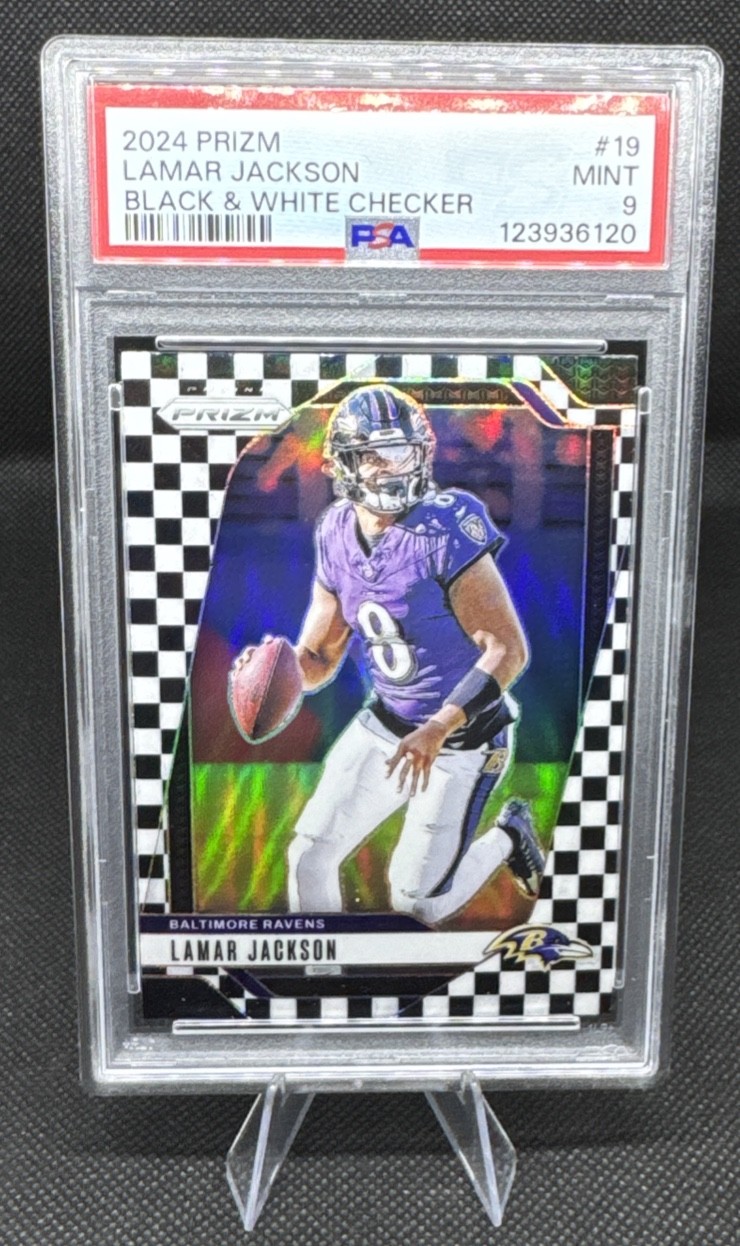 2024 Panini Prizm - Lamar Jackson #19 Black & White Checker Prizm PSA 9
