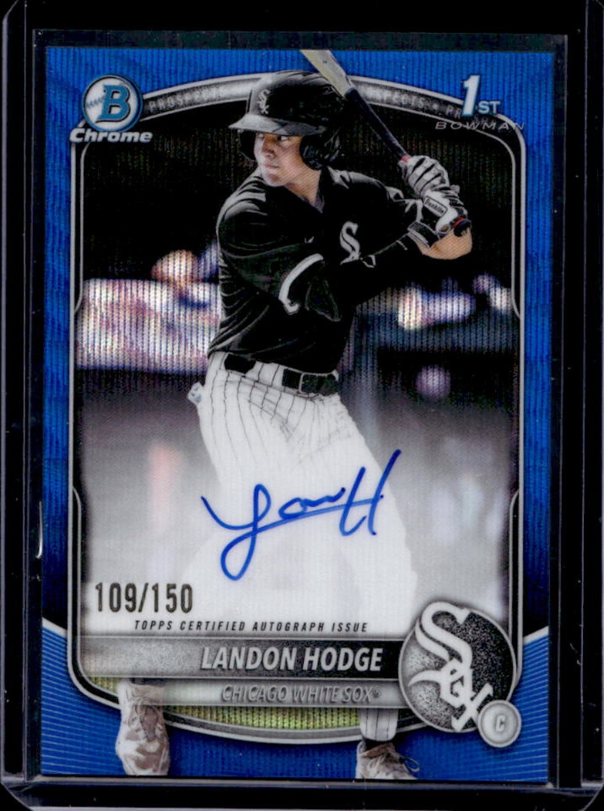 2025 Bowman Draft Landon Hodge Chrome Auto Blue Wave Refractor 1st #/150