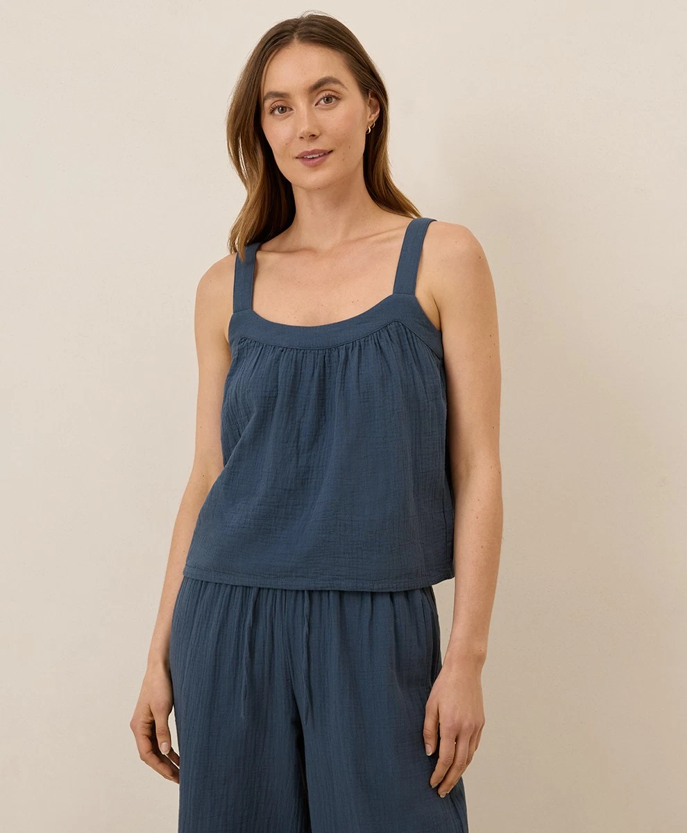 Pact Women's Coastal Double Gauze Breezy Cami Medium French Navy Top