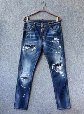 Dsquared2 Blue Distressed Ripped Jeans Denim Trousers Stretch Pants