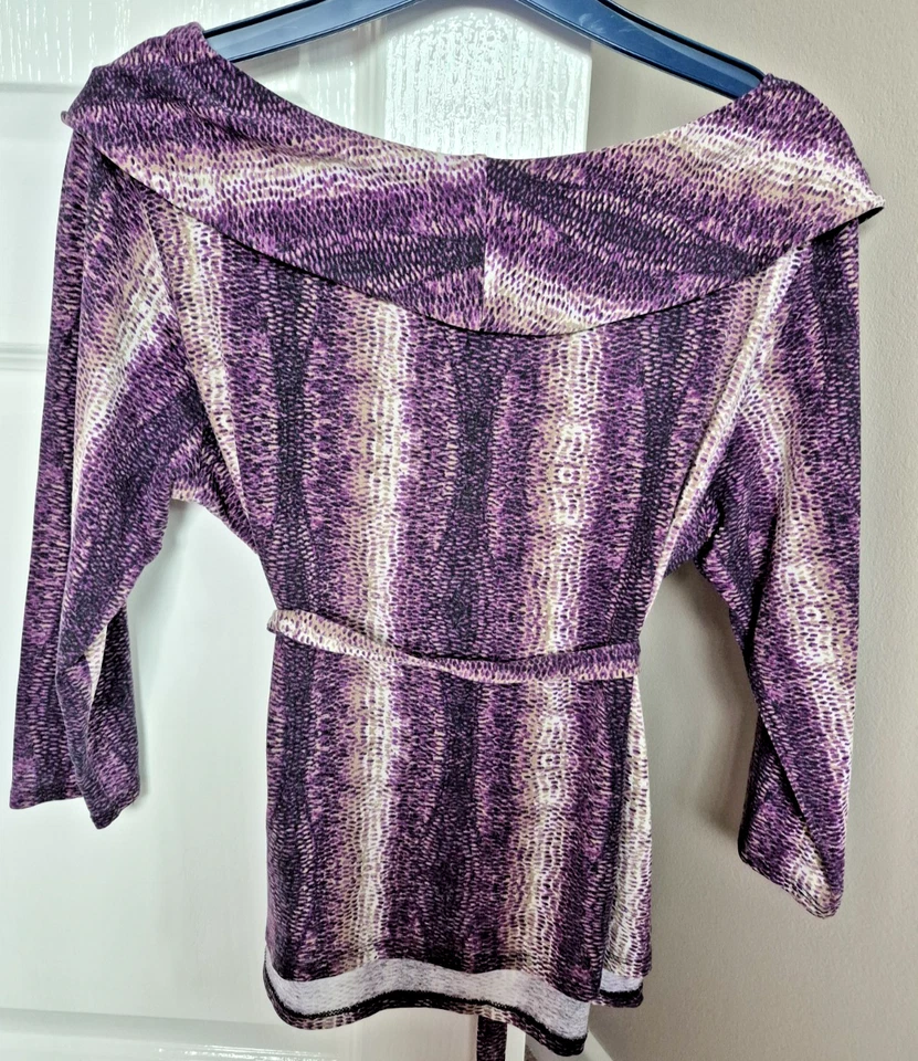 Wallis Petite Ladies Purple Patterned Top with Tie Belt Size 16 - Image 4 of 4
