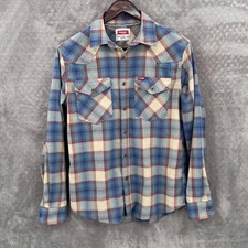 Wrangler Shirt Mens Small Blue Plaid Western Snap Long Sleeve Pockets Casual