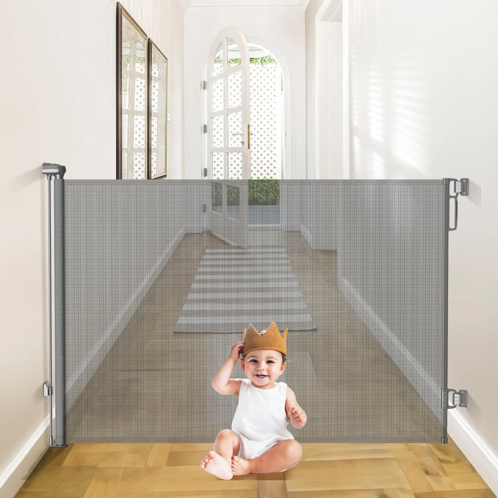 Retractable Baby Gates Extra Wide | 55 Wide x 38 Tall Dog Gates for Stairs | ...