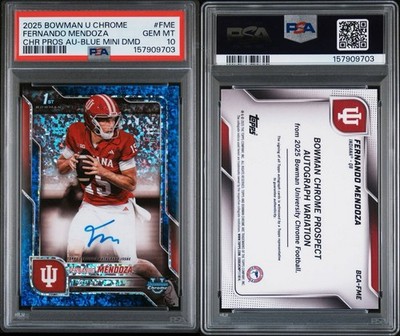 Topps 2025 Bowman U Fernando Mendoza RC Auto Blue Mini-Diamond /150 PSA 10